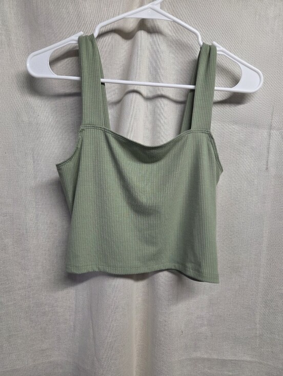 American Eagle Outfitters Tops - American Eagle Outfitters Ribbed Sage Square-Neck Crop Top